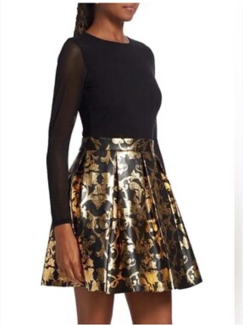 Alice + Olivia Black & Gold Floral Circle Skirt